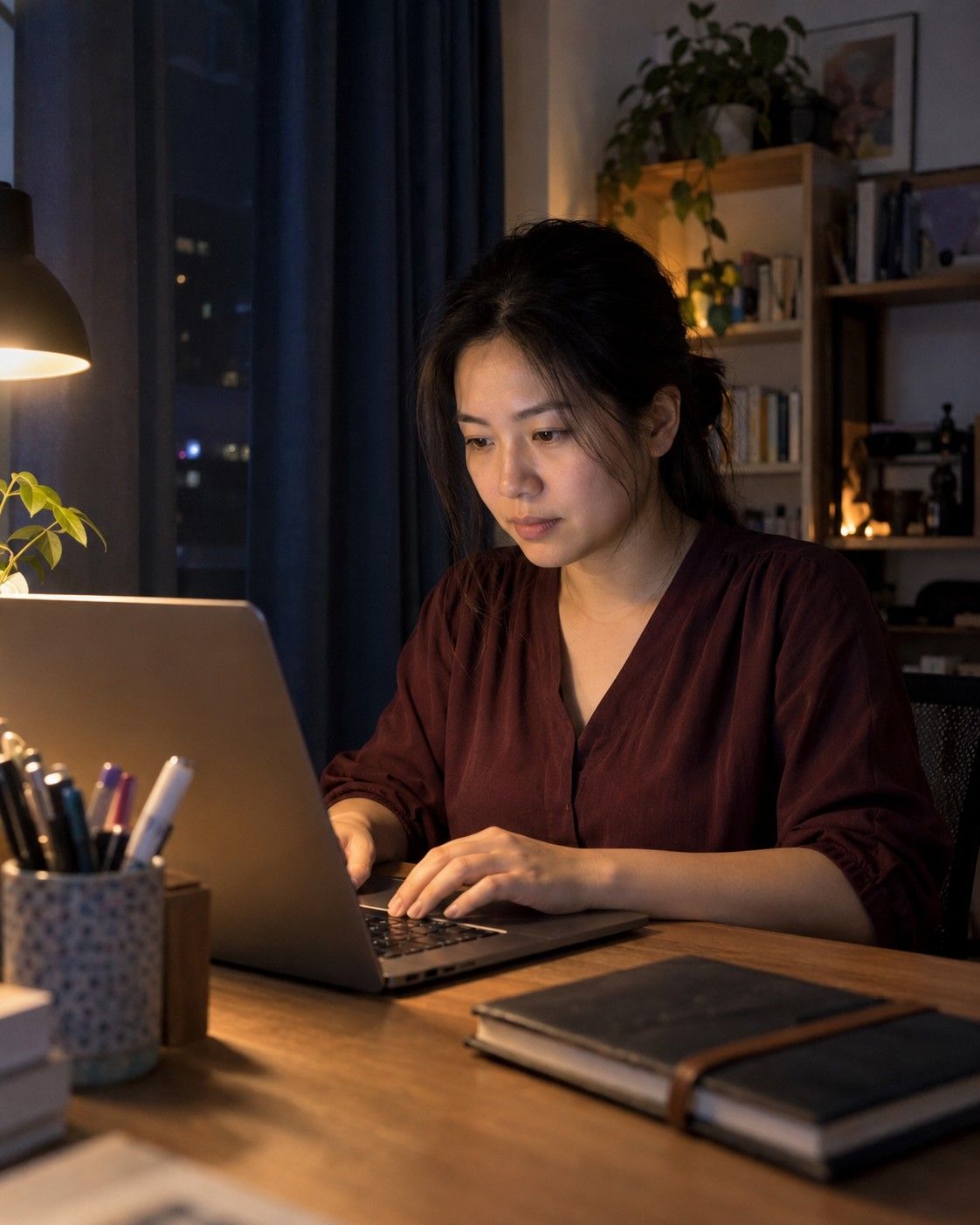 Working at home in the evening